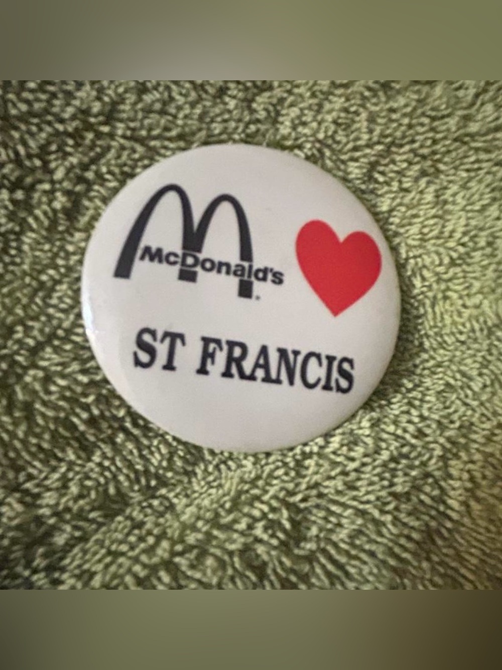 McDonald's White Button with Red Heart - ST FRANCIS